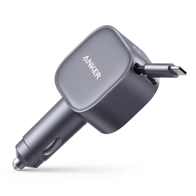 شارژر فندکی فست دو پورت Anker مدل A2738PA2 75W به همراه کابل متصل Type-C