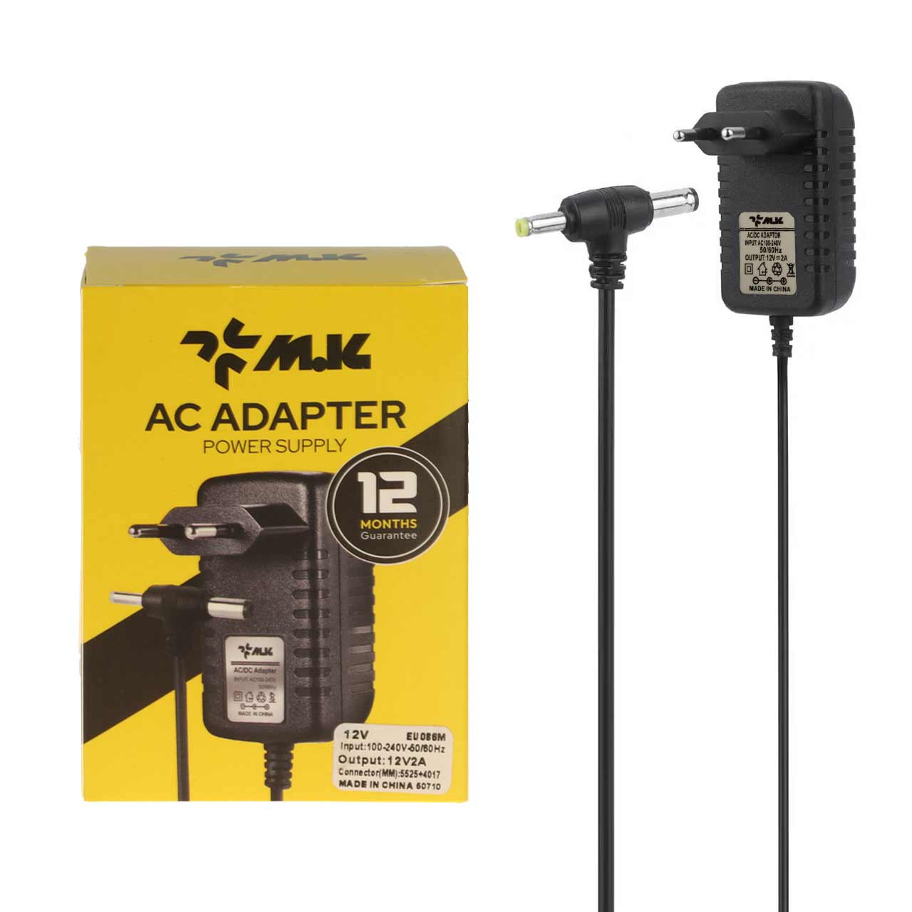 شارژر 12 ولت 2 آمپر M.K مدل EU 086M ac/dc