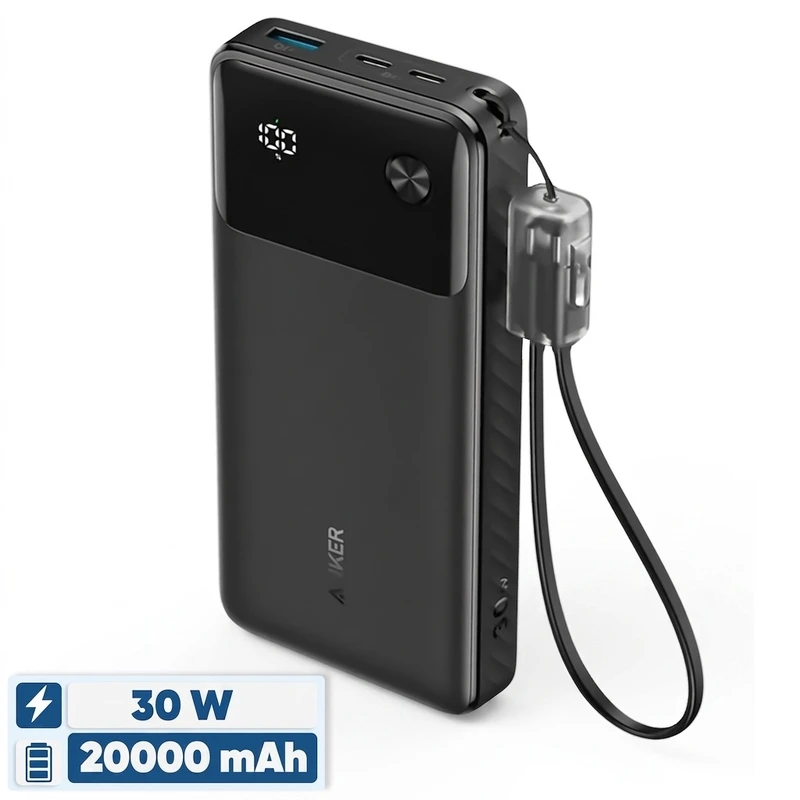 پاوربانک 30 وات انکر مدل A1384 ظرفیت 20000 میلی آمپر ساعت Smart Display Nano
