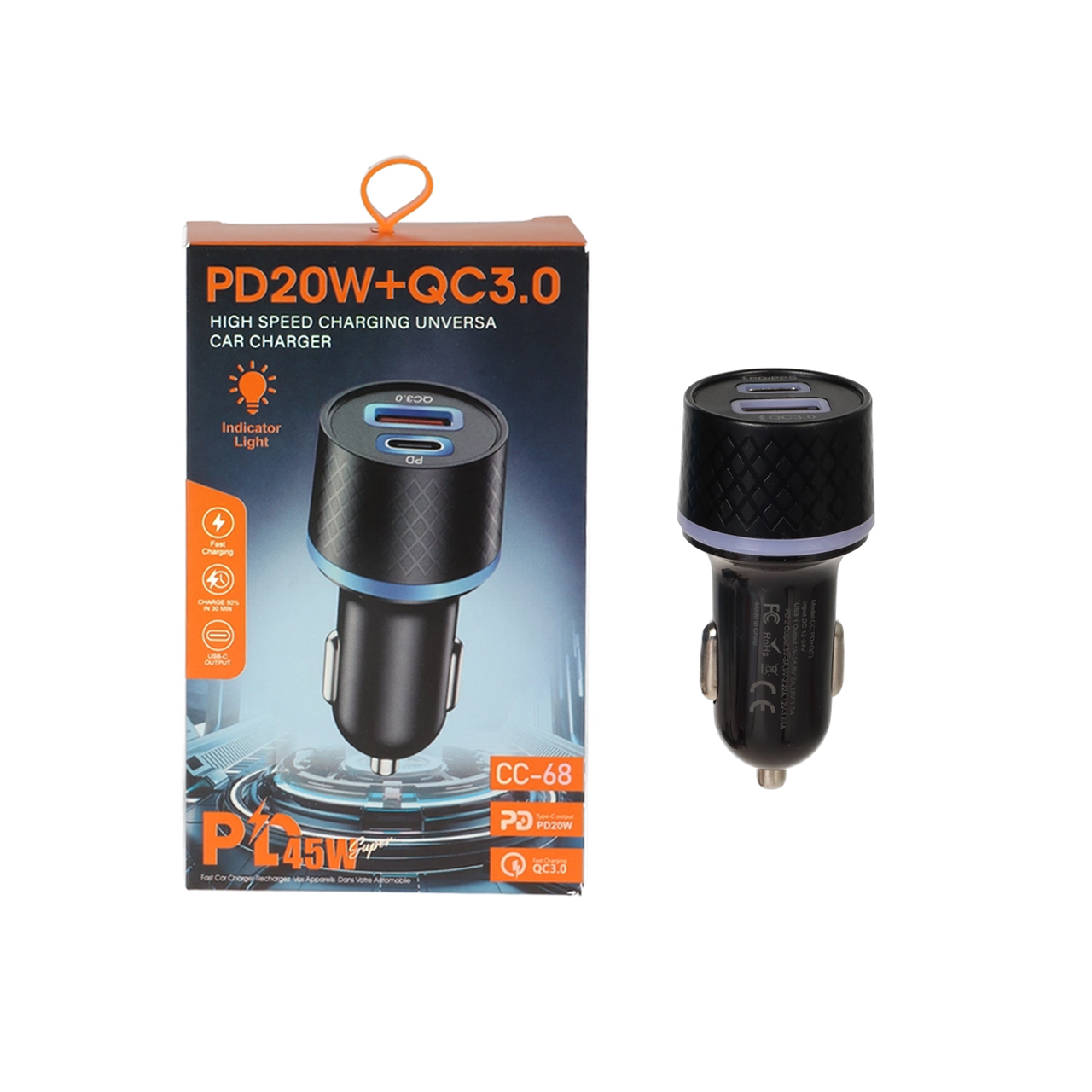 شارژر فندکی PD و فست دو پورت مدل CC-68 45W
