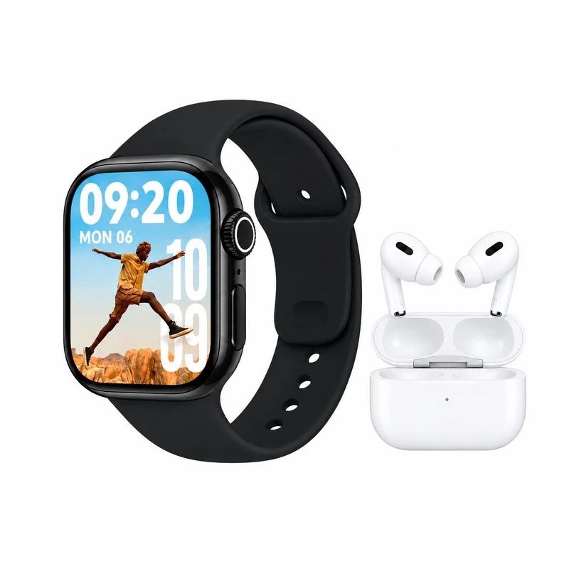 پک ساعت هوشمند و ایرفون بی سیم  KEQIWEAR  KW93 MAX با بند سیلیکونی به همراه هدفون بلوتوثی
